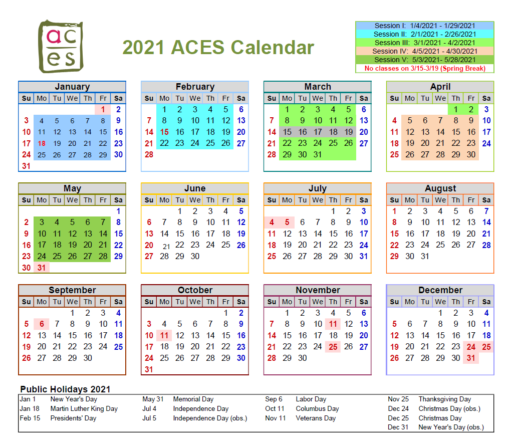 Calendar ACES Afterschool